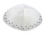 White Satin Kippah with Silver edging