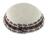White Knitted Kippah with brown and black border