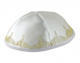 White Satin Kippah with gold loop border