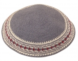 Handmade Gray DMC Knitted Kippah with maroon border
