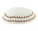 White and light brown Knitted Kippah