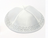 White Satin Kippah With Silver Floral Edging