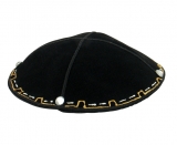 Hand Decorated Gold and white border Suede Kippah