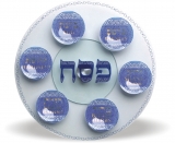 Glass Seder Plate - blue flower design