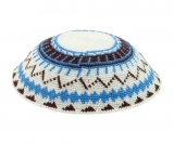 White brown and light blue DMC knitted kippah