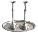 Pewter Candlesticks with designed Tray