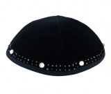 Hand Decorated Silver border Velvet Kippah with crystals