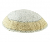 White Knitted Kippah with yellow border