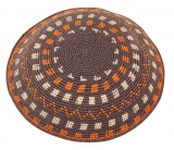 Handmade Gray DMC Knitted Kippah with orange-white design