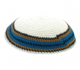 White knitted kippah with blue border