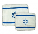 White Tallit and Tefillin Bag Set - Israeli Flag design