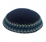 Blue DMC knitted kippah with powder blue border
