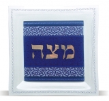 Glass Matzah Tray-Blue flower design