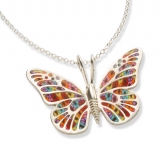 Thousand-Flowers Silver Butterfly Pendant