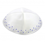 White Satin Kippah with purple decoration