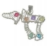 Silver Filigree Chai Pendant with multicolor stones