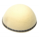 Off white Yemenite Kippah with silver and black border
