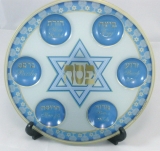 Blue Glass Passover Seder Plate - Star of David Design