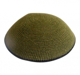 Khaki DMC knitted kippah with black border