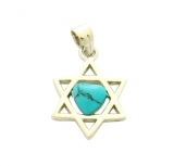 Rhodium Plated Turquoise Star of David Pendant