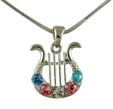 Rhodium King David Lyre Pendant with colored stones
