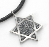 Gray Star of David on Leather Cord Necklace