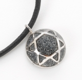 Gray Round Star of David on Leather Cord Necklace