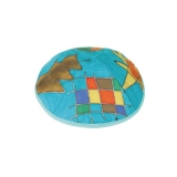 Judaica Motif Silk Painted Kippah with turquoise background