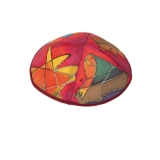 Judaica Motif Silk Painted Kippah-in shades of red