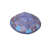 Blue and Violet Old City design Silk Painted Kippah