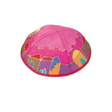 Pink Old City design Silk Painted Kippah