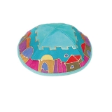 Blue Old City Silk Painted Kippah