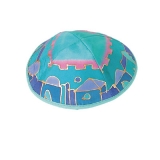 Blue and Pink Old City Silk Painted Kippah