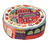 Hand Embroidered Hat with colorful Jerusalem scene
