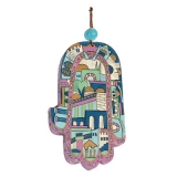 "Old City Jerusalem" Large Wood Painted Hamsa