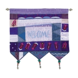 Welcome - Flowers - Blue Wall Hanging In English
