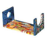 Hand Painted Jerusalem Wooden Rams Horn Shofar Stand-Large