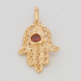 Gold Filled Hamsa Pendant with Garnet