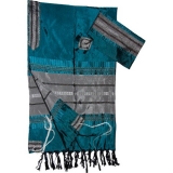Gabrieli Silk Tallit Set - Teal Blue and Silver