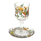 Painted Wineglass and Saucer Peacock and deer design