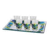 Jerusalem painted glass small kiddush cups set