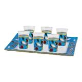 Pomegranate small kiddush cups set in blue