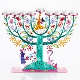Family Tree Hanukkah Menorah -Turquoise