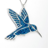 Blue Hummingbird Silver Pendant