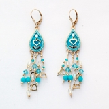 Blue Bead Heart Oriental Earrings by Ester Shahaf