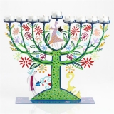 Family Tree Hanukkah Menorah -Blue-Green