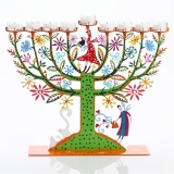 Family Tree Hanukkah Menorah -Orange-Green