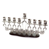 Silver plated Chanukah Menorah on Wood Base