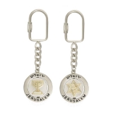 Revolving Jerusalem Titanium Keychain - Menorah and Star of David