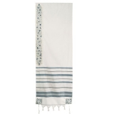 Emanuel Embroidered Wool Tallit - Pomegranate in Sea Green